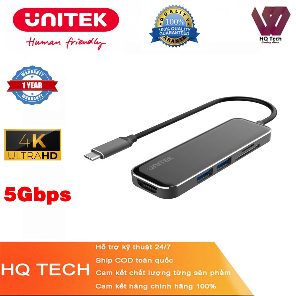 Cáp TypeC sang HDMI 4K@30Hz + 2port USB 3.1 Chuẩn A + Micro SD + SD Unitek D1063A