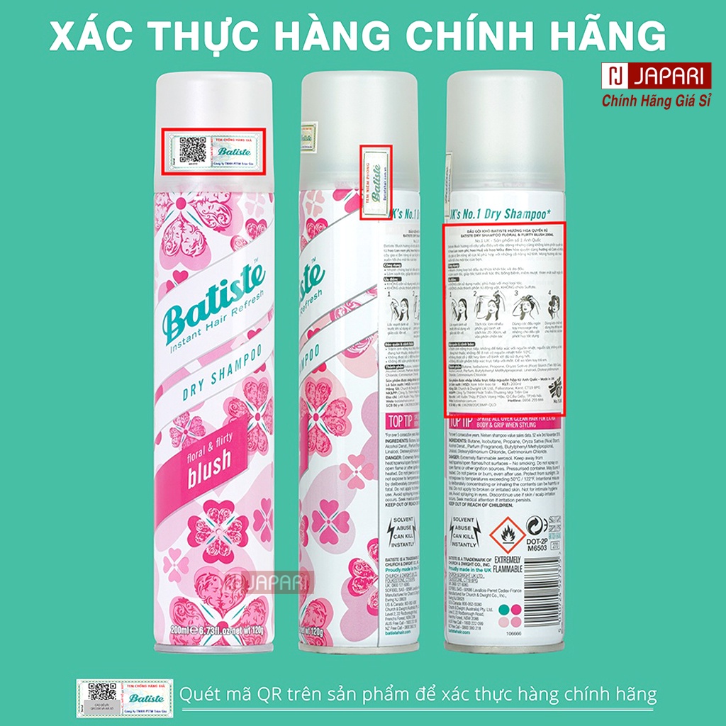 Dầu Gội Khô Girlz Only Colab Batiste 200ml/ Mini CHÍNH HÃNG UK - Xịt Gội Khô Phồng Tóc Girlz Only Dry Shampoo JAPARI