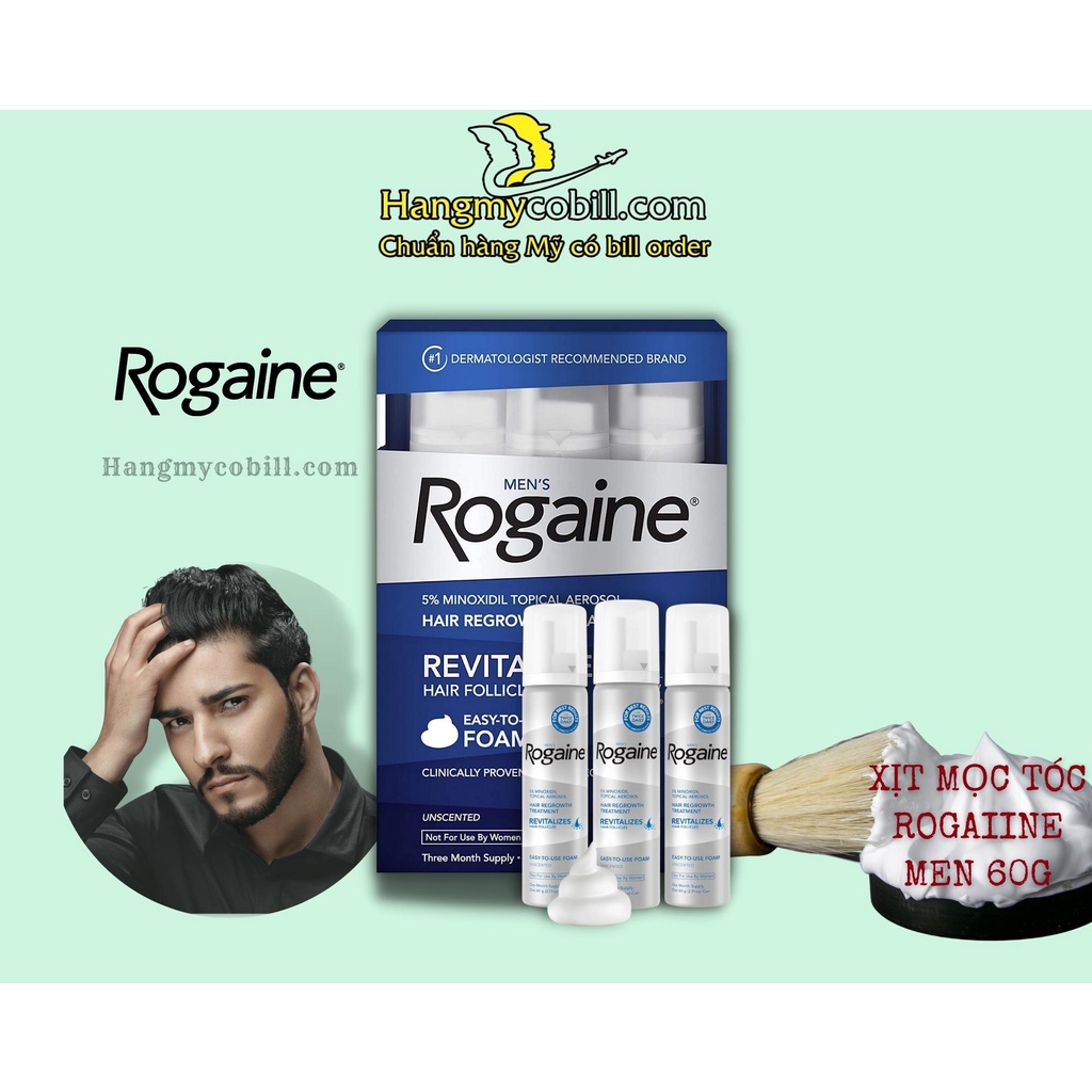 (có bill nhập) Mọc tóc nam Men's Rogaine Hair Regrowth Treatment Foam nguyên hộp 3 chai