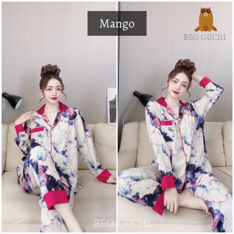 Dài tay 50-110kg K3DTM Béo Guchi Bigsize Pijama Lụa Mango &amp; Satin lạnh - Đồ bộ nữ xinh