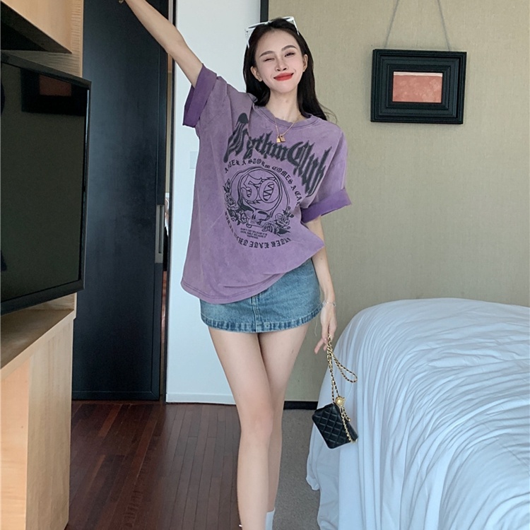 Áo thun SUXI tay ngắn cổ tròn dáng rộng in chữ thời trang mùa hè dành cho nữ