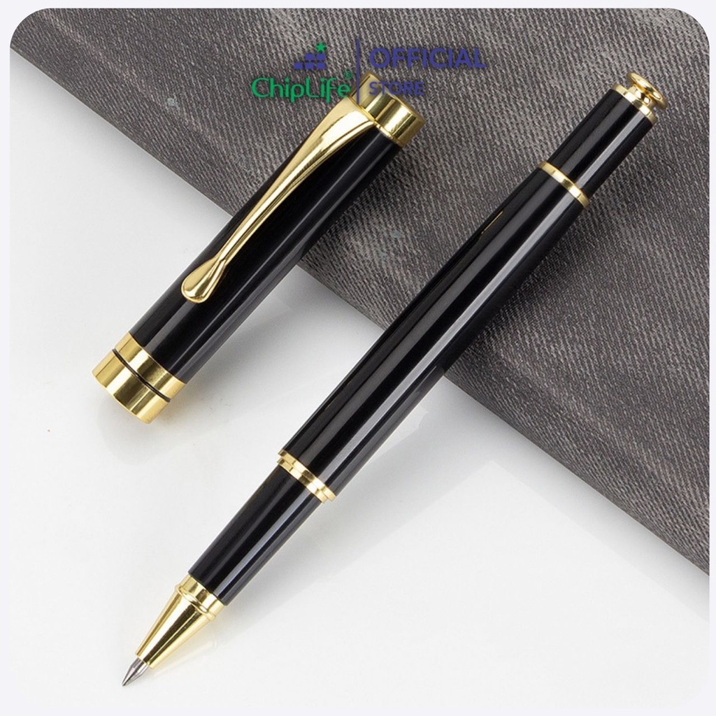 Bút ký khắc tên CHIPLIFE P027DV - ngòi 0.5mm dạng nắp bật đen viền vàng
