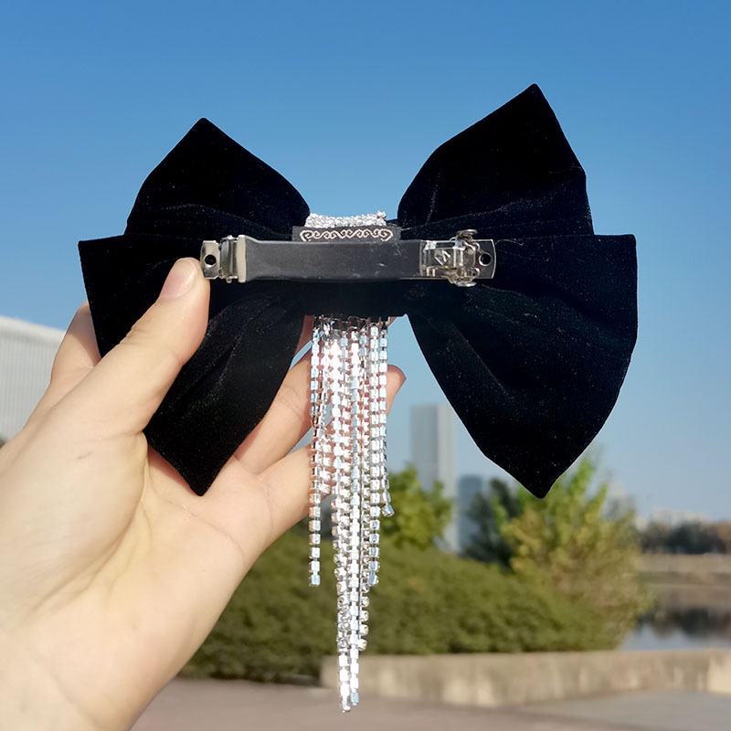 Kẹp Tóc Nơ Đen Đính Đá Lấp Lánh