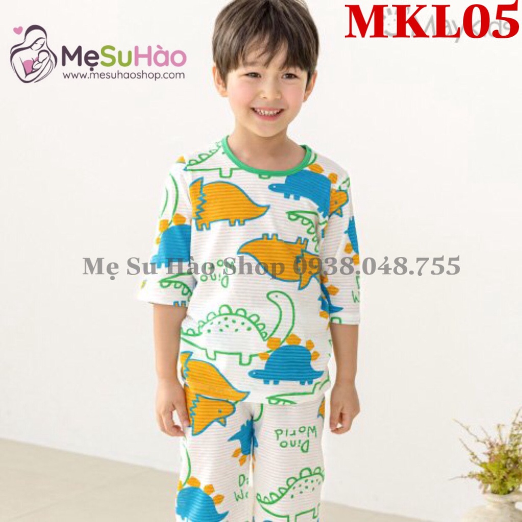 Bộ đồ lửng trẻ em mẫu Khủng Long Vàng Xanh hãng Maykids , cotton 100%, mã MKL05
