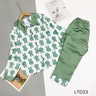 Bộ Pijama ngủ lụa mango cổ sen tay dài có size
