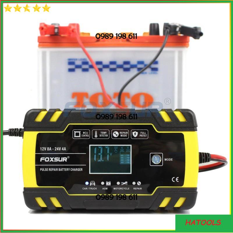 Bộ sạc bình acquy tự ngắt 12v 100ah -Máy sạc bình ắc quy 12v/24v 150ah cho xe máy ô tô chính hãng Foxsur QE022