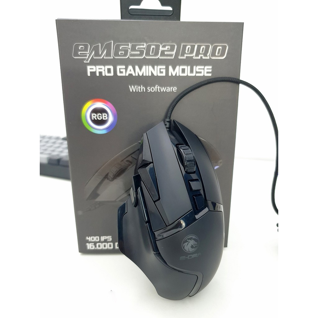 Chuột gaming E-DRA EM6502 Pro - Độ bền 50 triệu lượt bấm - Chống nước - 16000 DPI - LED RGB - Bảo hành 24 tháng