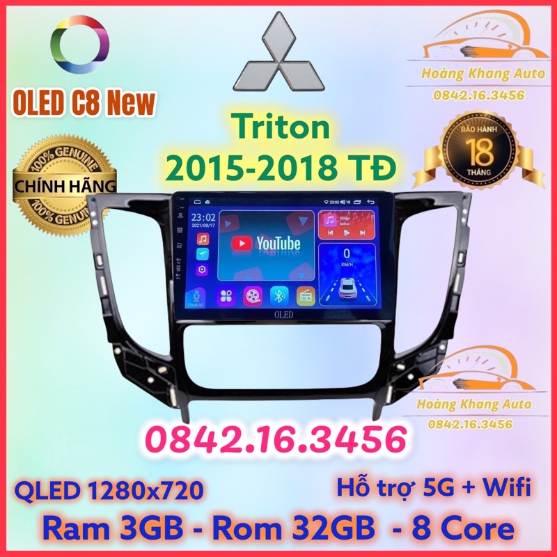 Màn hình android OLED C8 New theo xe Triton 2015 - 2018 ĐH tự động kèm dưỡng và jack nguồn zin theo xe