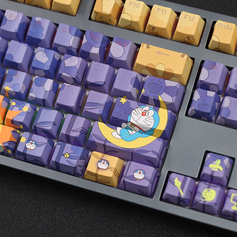 Doraemon Themed Keycap Jingle Cat OEM Profile PBT Thuốc nhuộm thăng hoa Bàn phím cơ Keycap Ánh sáng thông qua Keycap Anime Keycap 108 phím
