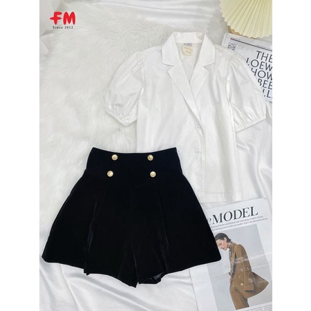 Set áo kiểu cổ chéo kèm chân váy nhung dành cho nữ | Set đồ phong cách Hàn Quốc | Fmstyle Shop 220105435