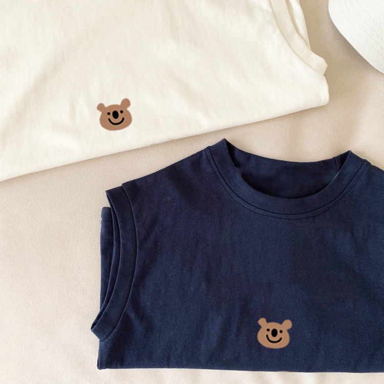 Áo Thun Sát Nách 100% cotton Họa Tiết Gấu Hoạt Hình Dễ Thương Cho Bé