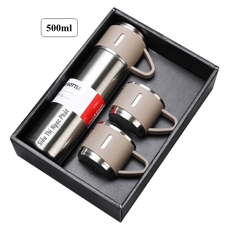 Bình Giữ Nhiệt Inox 304_500ML_Kèm2 Cốc_Sang Trọng_[Tặng kèm móc khóa dễ thương]