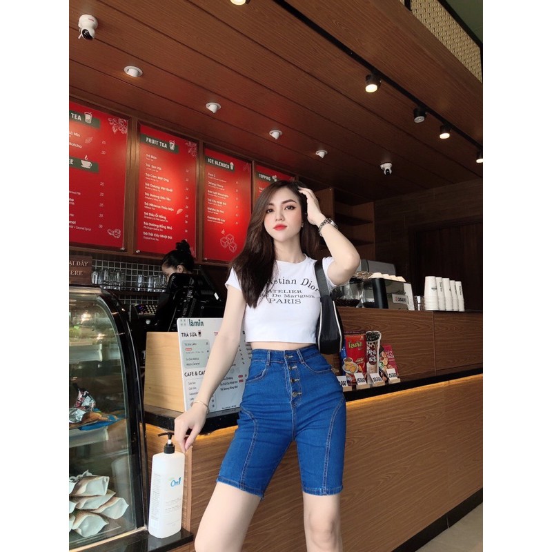 Quần ngố jean giãn 4 nút mã N06, hình thật mẫu mặc