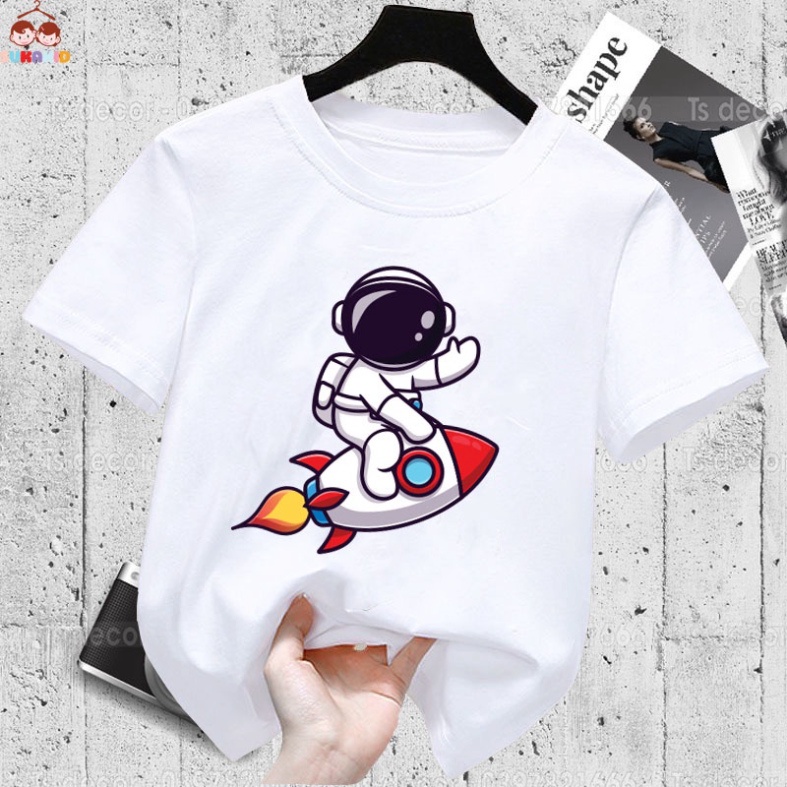 Áo thun trẻ em hình phi hành gia tên lửa .áo cho bé từ 6kg-30kg.AL50.