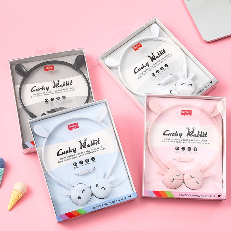 TN1 Tai nghe chụp tai có dây dễ thương tai thỏ màu hồng dễ thương xinh xắn phụ kiện chụp ảnh giá rẻ