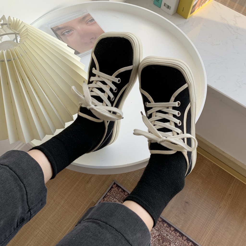 [ Mã 66CBSALE giảm 30K đơn 200K] Ulzzang Giày Canvas Mũi Vuông Thời Trang Năng Động Dành Cho Nữ | BigBuy360 - bigbuy360.vn