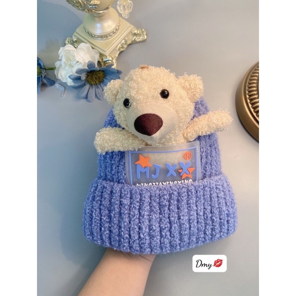 Mũ len gấu QC sịn sò cho bé 6m-36m