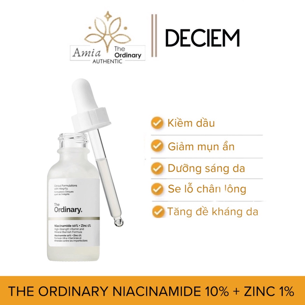 Serum The Ordinary Niacinamide 10% + Zinc 1% - Tinh chất kiềm dầu, giảm thâm mụn The Ordinary 30ml