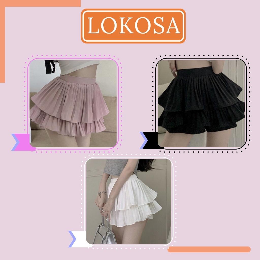 Chân Váy Xếp Ly LOKOSA Chân Váy Xoè Ngắn Tennis Hai Tầng Dáng Chữ A Hàn Quốc Cao Cấp Có Quần Trong CV005
