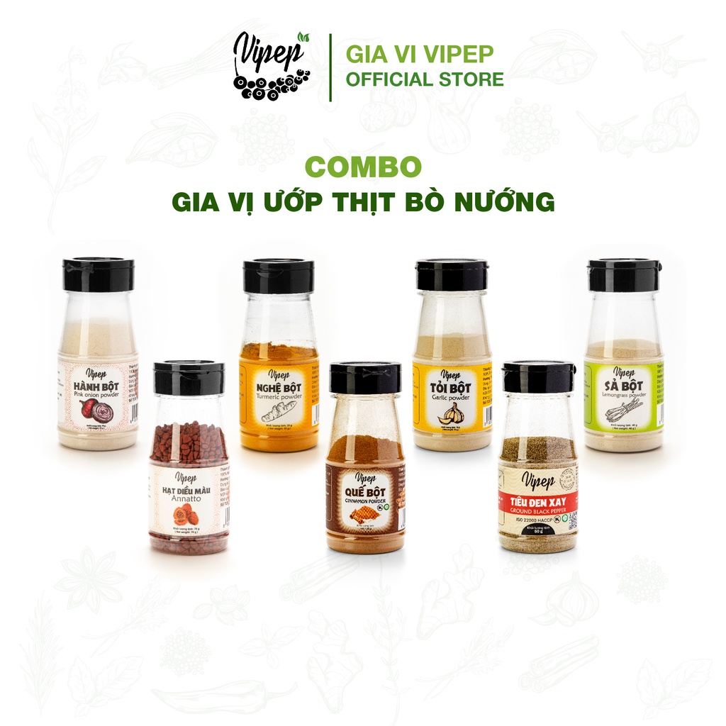 Set gia vị ướp thị bò nướng tiết kiệm (ớt bột, bột tỏi, bột quế, tiêu xay, bột hành, hạt điều màu)