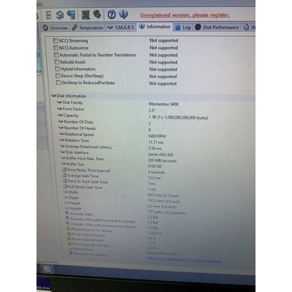 s40712 hdd 1tb ổ cứng laptop 1000g seagate health 100% đã test chạy ít giờ