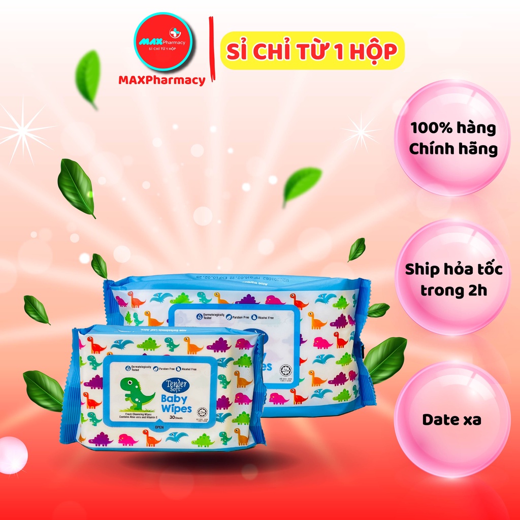 Combo 5 gói Khăn giấy ướt em bé TENDER SOFT Baby Wipes Không cồn Không paraben Gói nhỏ 30 tờ - Maxpharmacy