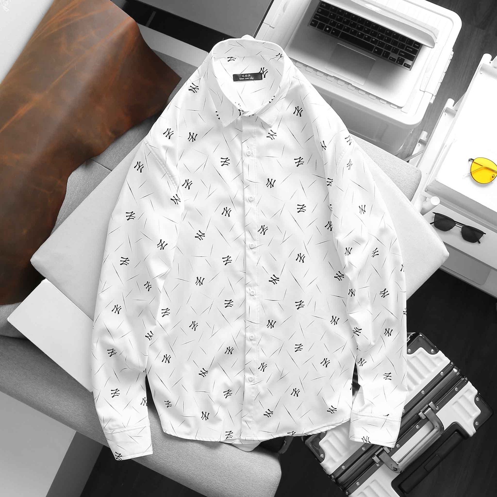 Áo sơ mi nam tay dài NY toàn thân bigsize thời trang màu trắng đen - 70-130kg