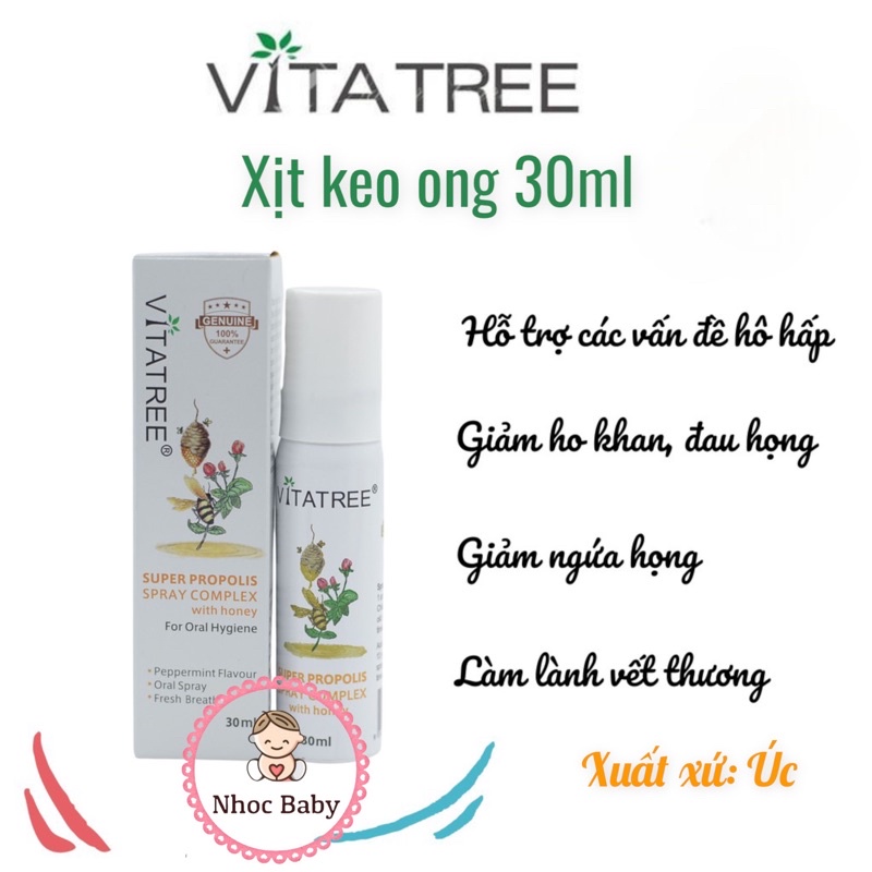Chai Xịt Họng Keo Ong Giảm Ho Vitatree 30ml - Úc