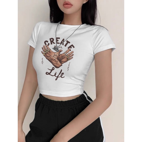 Áo Croptop Cộc Tay In Hình PNG Nary Closet 2022