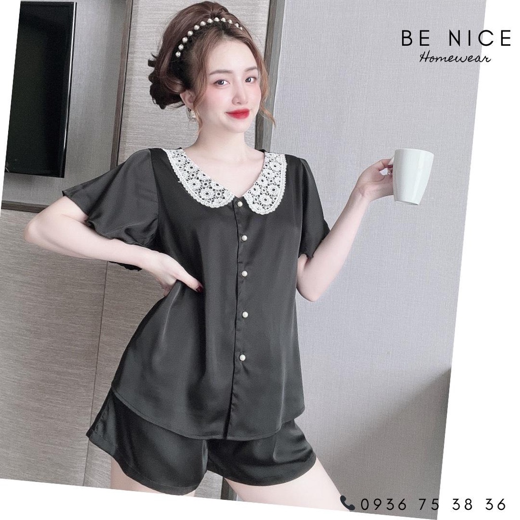 Bộ lụa ngắn mặc nhà cổ sen phối ren xinh xắn cho nàng nhà Be Nice Homewear