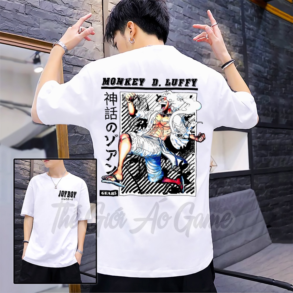Áo thun One piece Luffy Gear 5 nika, áo phông onepiece luffy JOY BOY gear5 chất liệu cotton thoáng mát Đen Trắng TGAG 21