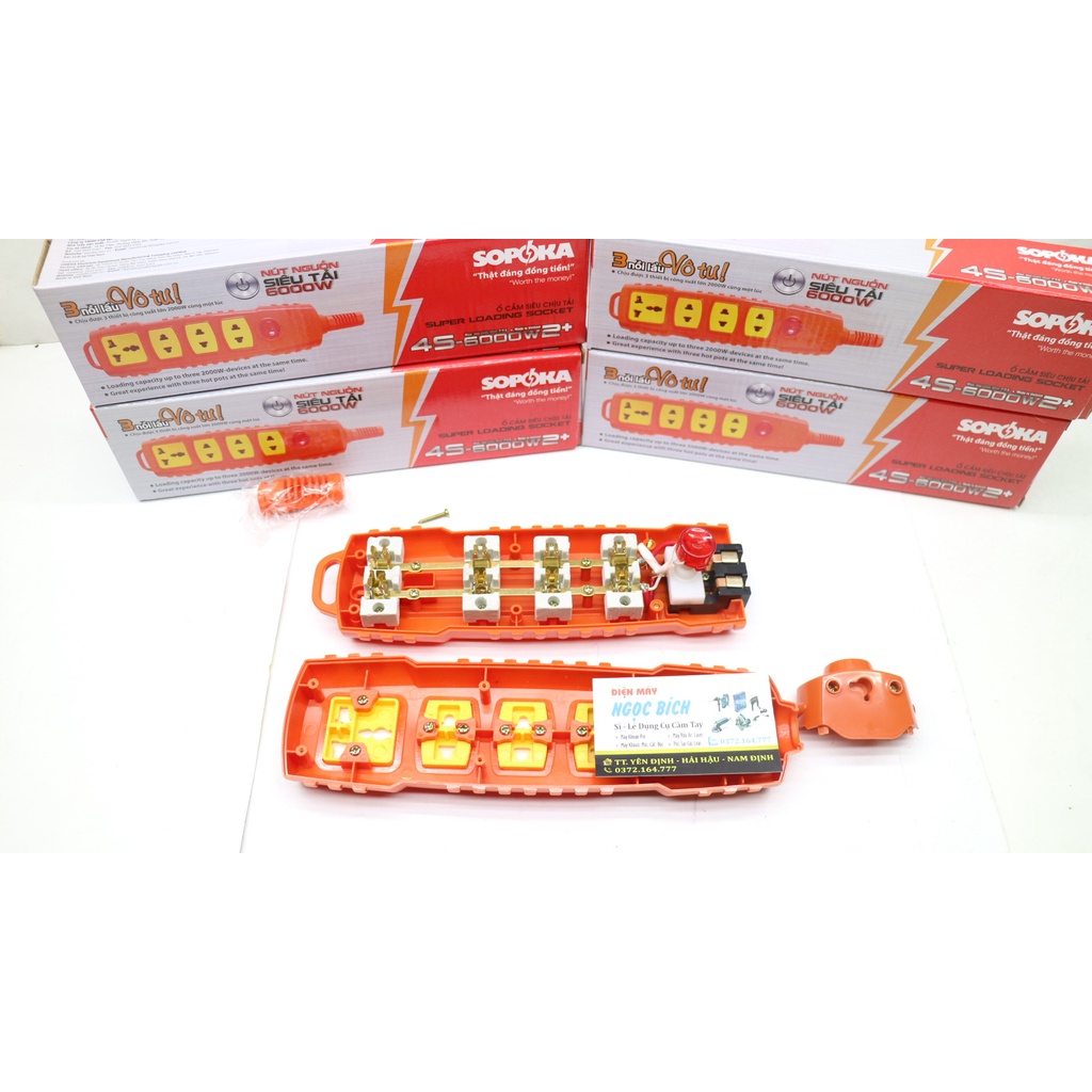 Ổ cắm điện lõi sứ chống cháy SOPOKA 4S - P6000W+2 siêu chịu tải 4 ổ
