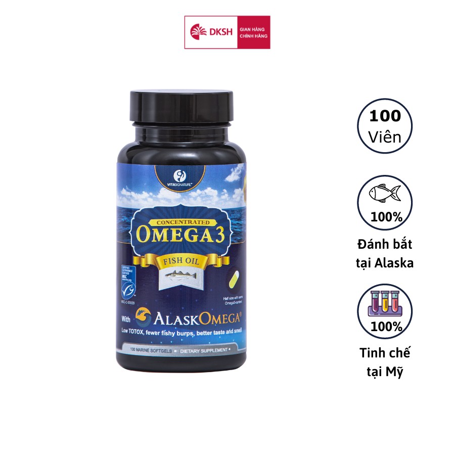 Dầu cá tươi Vita Signature Alask Omega 3 Fish Oil 100 viên/hũ