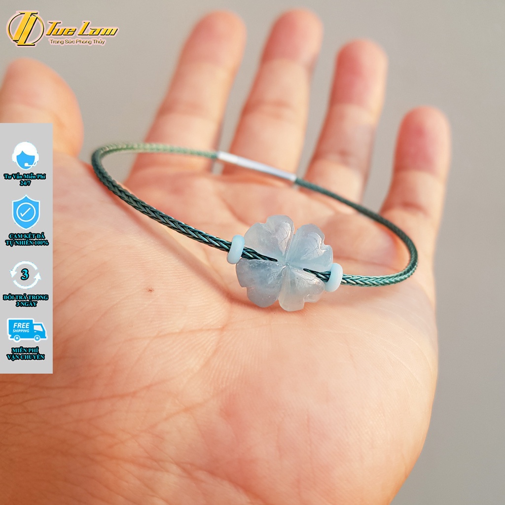 Vòng tay nữ cỏ 4 lá may mắn aqua màu xanh dương hợp mệnh thủy mộc - Tuệ Lâm