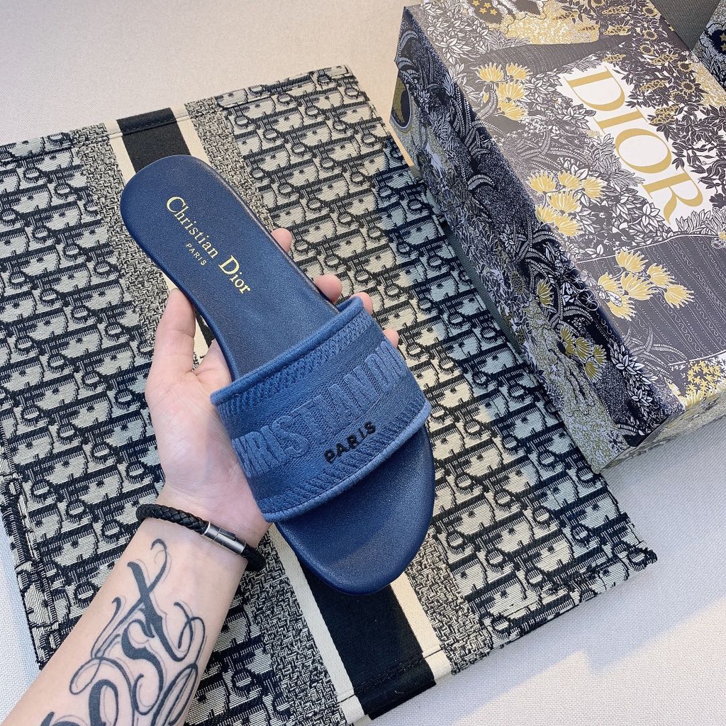 No Box - Dép Cotton Họa Tiết Thêu DWAY Màu Xanh Dương Ngôi Sao Nam Cực Cho Nữ