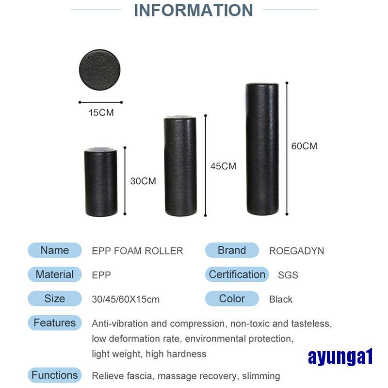 Ống lăn xốp 3 kích thước 30/ 45/ 60 cm màu đen dùng tập yoga tùy chọn