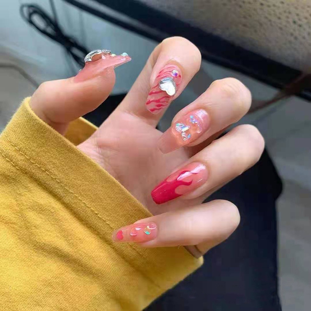 [Hàng mới về] Bộ 24 móng tay giả 3D họa tiết tùy chọn chống thấm nước có thể gắn vào tháo ra kèm keo dán