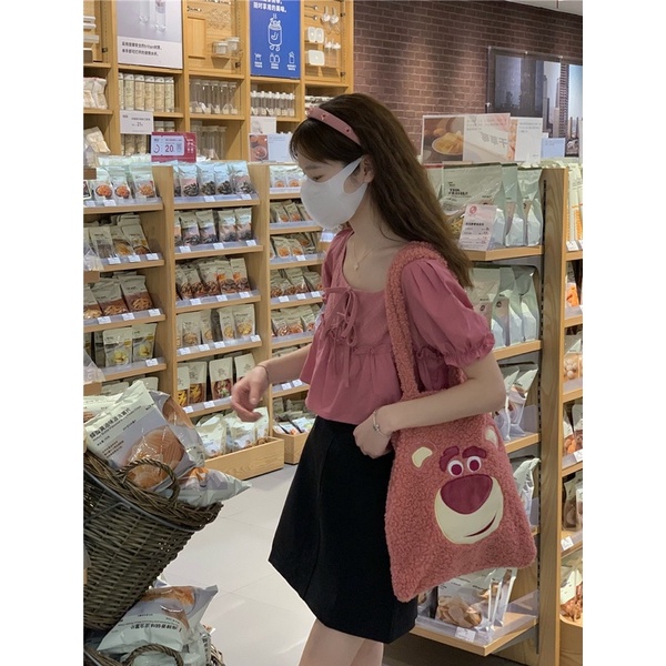 Áo crotop babydoll tay bồng thắt nơ hồng dễ thương Yannie