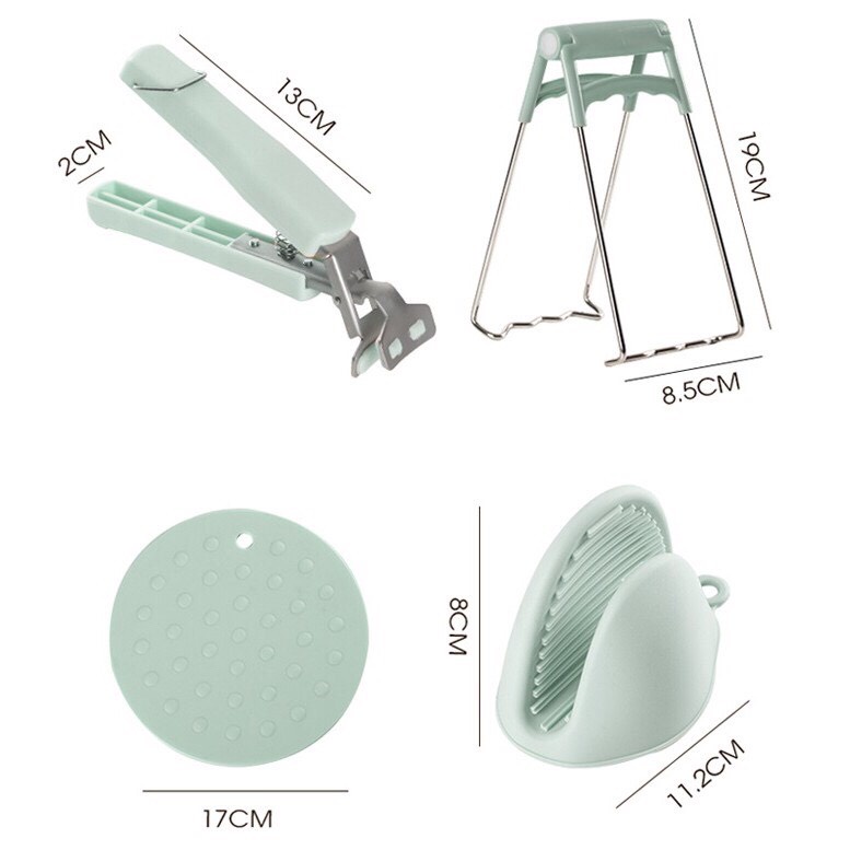 Bộ Dụng Cụ Gắp Bát Đĩa Chống Nóng - Găng Tay Bắc Nồi - Miếng Rửa Chén Bát Silicon - 6 Chi Tiết cực đa năng (BGN06)