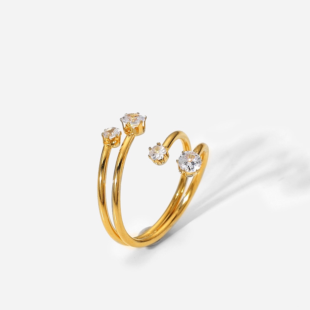 Vnox Nhẫn Hở Hai Lớp Đính Đá Cz Mạ Vàng Có Thể Điều Chỉnh Làm Quà Tặng Trang Sức