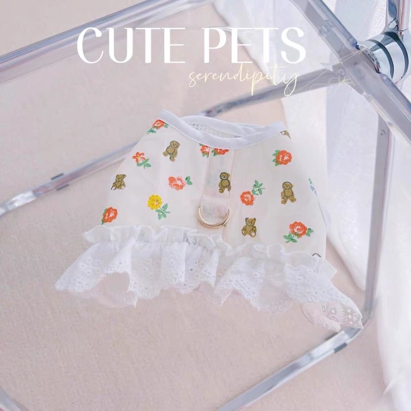 Dây dắt kèm Yếm cho Chó Mèo hoạ tiết Hoa nhí - Nhiều size, kích cỡ (Ảnh Thật)