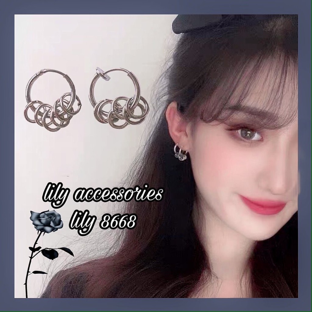 Classic Hoop With Mini Hoop Earring khuyên tai và kẹp tai titan phối 6 vòng nhỏ không gỉ không đen không dị ứng