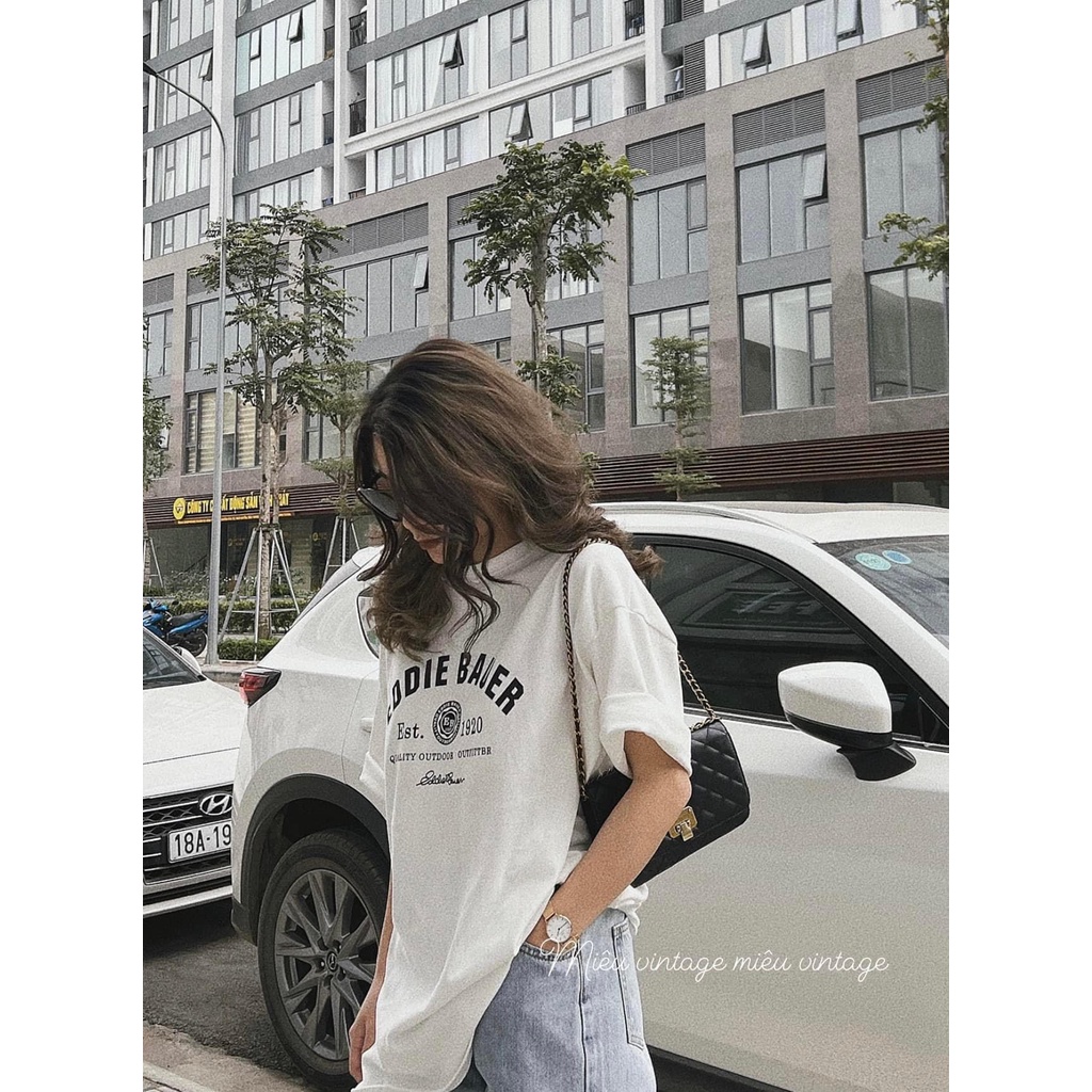 Áo phông dáng dài form rộng tay lỡ túi rip xịn in chữ ngực đơn giản vanmiushop