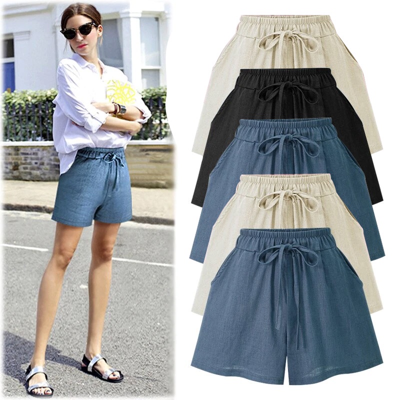 Quần Short Cotton Lưng Thun Ống Rộng Đơn Giản ZANZEA Dành Cho Nữ