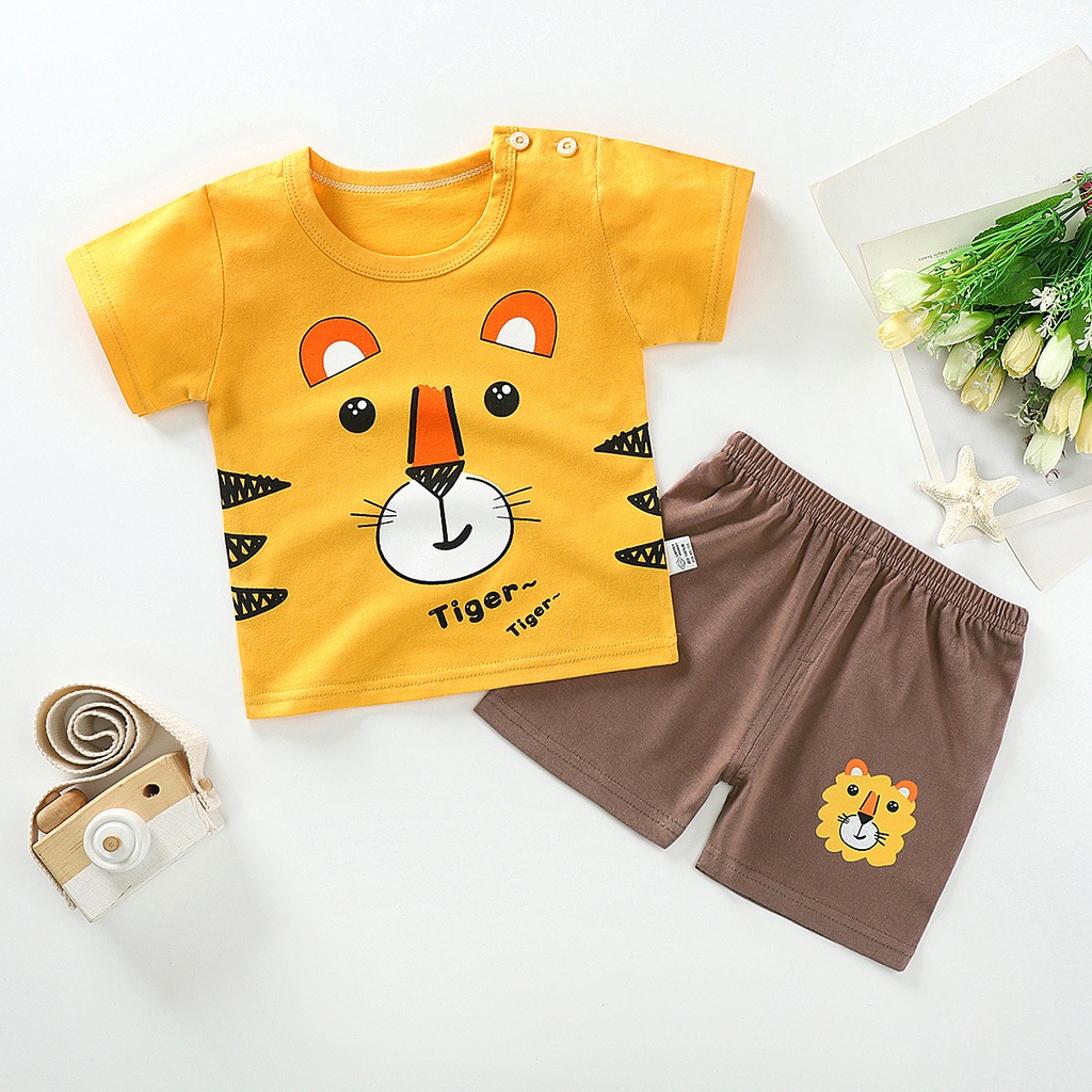 Set áo thun tay ngắn phối quần short vải cotton SANITKUN thời trang hè Hàn Quốc mới cá tính cho bé