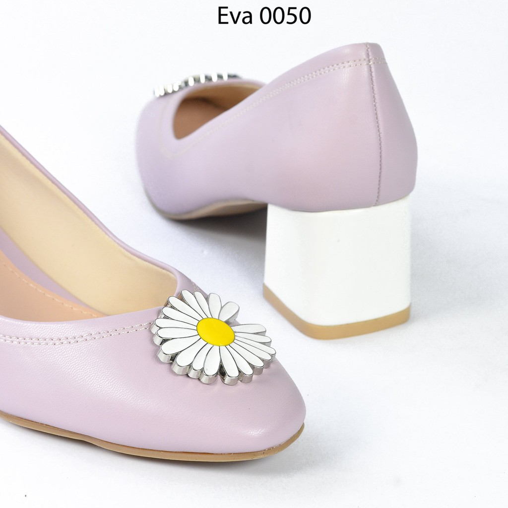 Giày Cao Gót Đế Vuông Nơ Hoa Cúc Da PU 5cm Evashoes - Eva0050