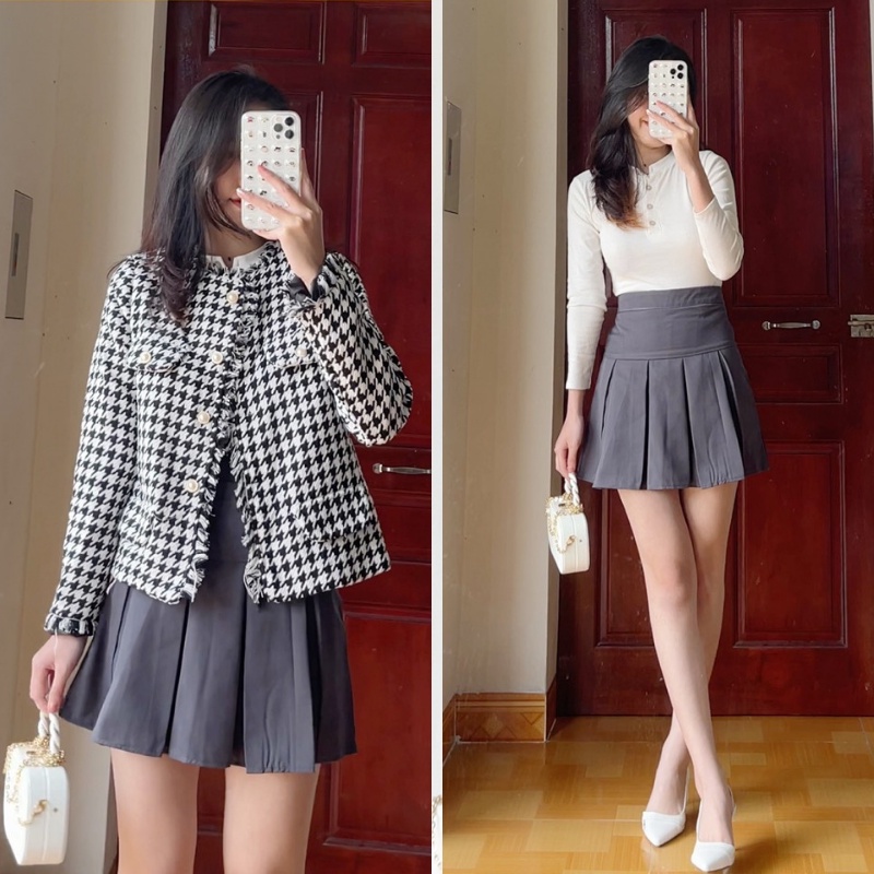Chân váy ngắn xếp ly to chữ A cạp cao có bigsize hách dáng phong cách trẻ trung năng động CV29
