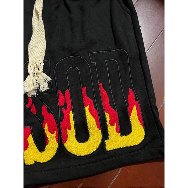 Quần short dáng rộng cạp cao họa tiết ngọn lửa phong cách hiphop đường phố retro Âu Mỹ