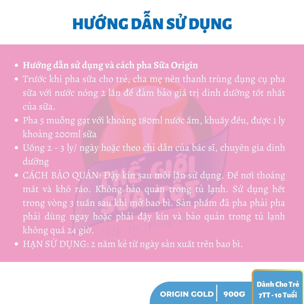 Sữa Origin Gold - 900G - Sữa Dinh Dưỡng Cho Trẻ Biếng Ăn Suy Dinh Dưỡng Thấp Còi Gầy Ốm Tăng Sức Đề Kháng thegioisuatot