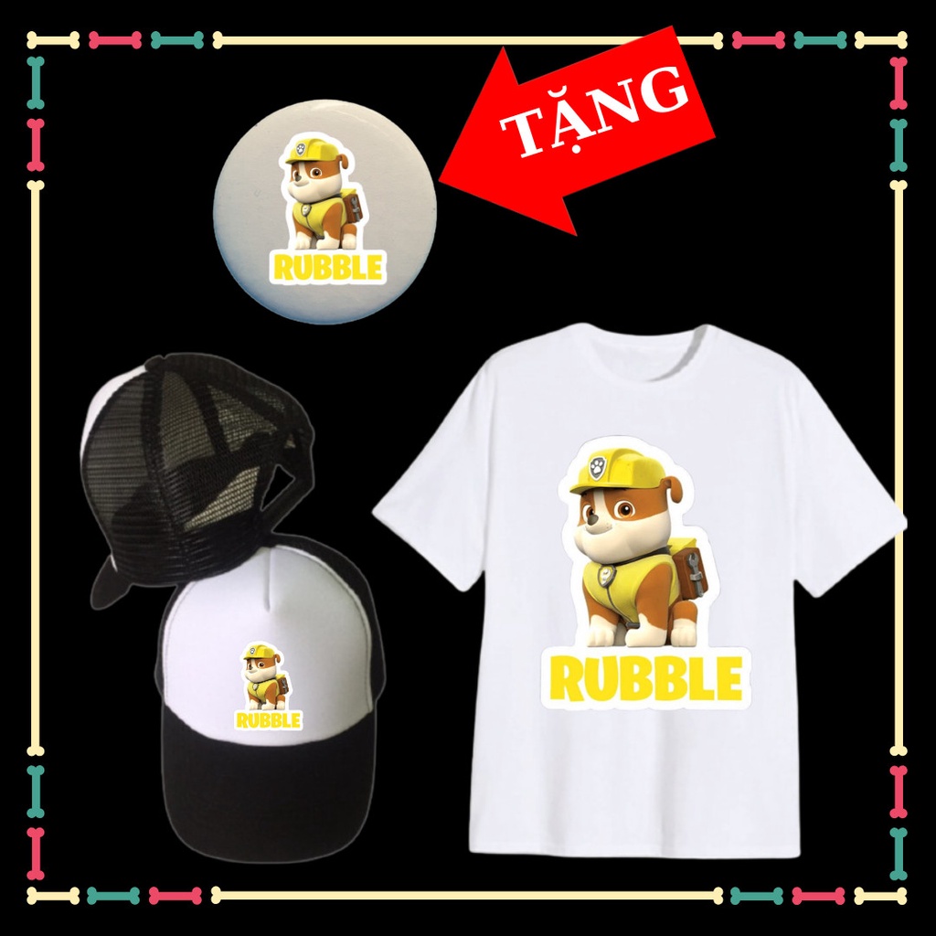 Áo thun cộc tay trẻ em Đội chó cứu hộ Paw Patrol, kèm mũ lưỡi trai, kèm huy hiệu